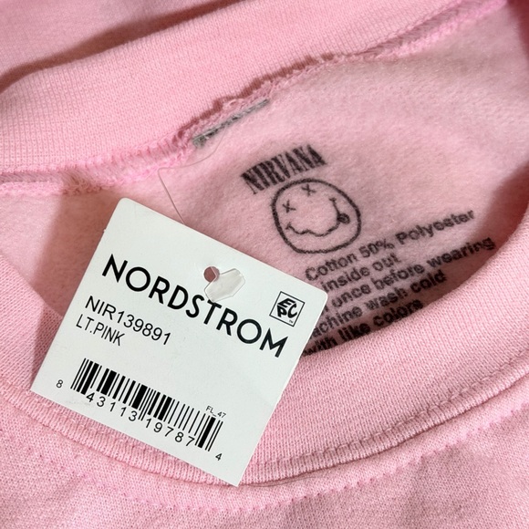 Nirvana Pink Tie‑Dye Smiley Face Crewneck Sweatshirt NWT M - Picture 3 of 4